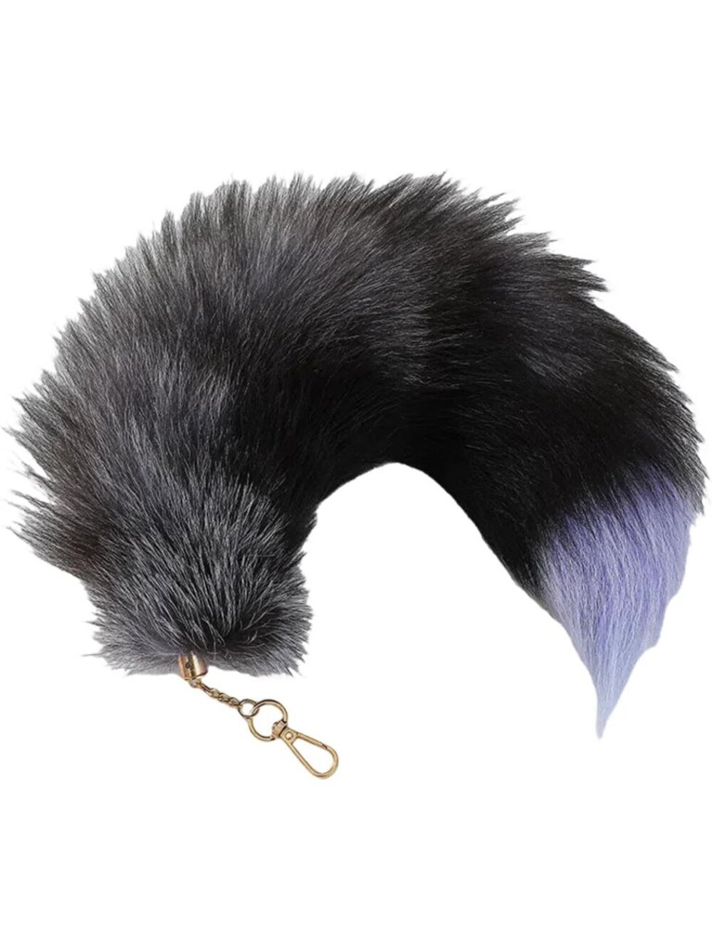 Purple Black Fluffy Therian Fox Tail Keychain Soft Plush Ren Faire Accessory